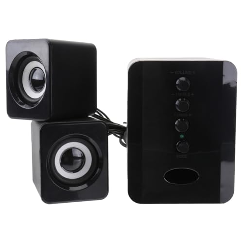 Altavoz compacto USB de plástico negro con alimentación de 5V y conexión por cable directo
