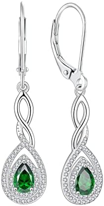 FJ Leverback Dangle Drop Earrings for Women 925 Sterling Silver Infinity Teardrop Birthstone Earrings Jewellery Gifts for Mum Wife Girlfriend Her Anniversary Birthday Mothers Day Christmas