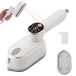 ALEENFOON Travel Steamer for Clothes with LED Display 2 in 1 Portable Clothes Steamer 3+1 Level Steam 1200W Travel Iron with 180°Rotatable Handle for Travel, Home, Office (White)