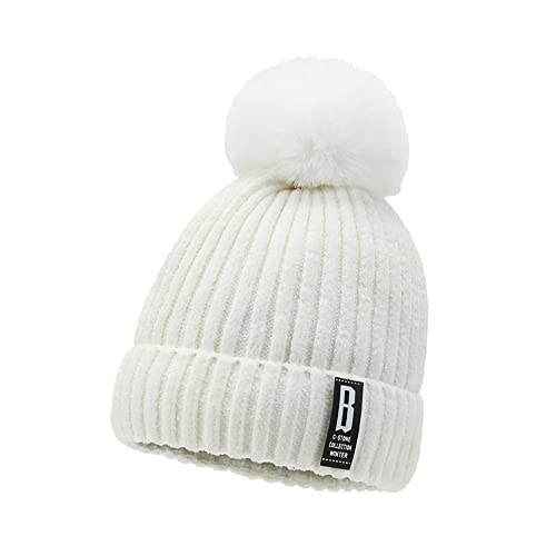 Image of SYGA Winter Beanie Hat for Women Warm Thick Cotton Lining Knit Bobble Pom Pom Skull Cap Fleece Lined Warm Cap Outdoor Sports Hat for Ladies Women Girl Free Size
