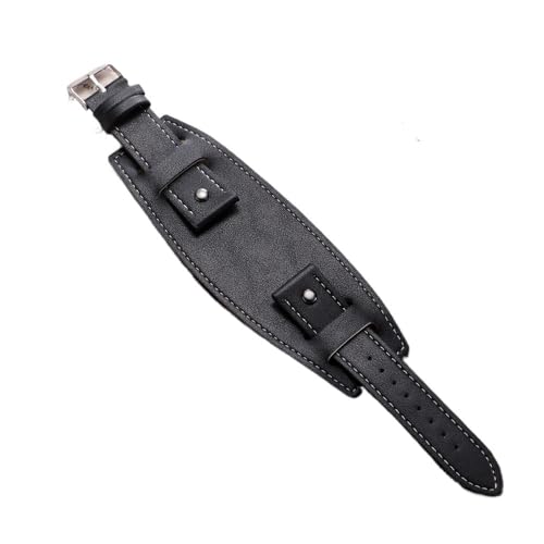 Bracelet montre cuir vache marron noir 22mm style Bund manchette pour montre homme