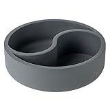 MyGift 9.5 Inch Round Yin Yang Shaped Gray Concrete Planter Bowl with Drainage Holes, Decorative Indoor Garden Dual Sided Shallow Plant Pot for Succulents