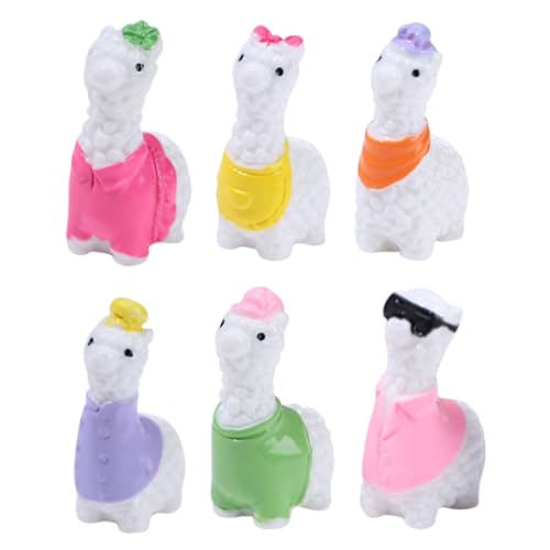 Image of Toddmomy 6pcs Mini Alpaca Figurines Resin Animal Decoration with Vivid Appearance and Sturdy Design, Adorable Garden Sculpture for Micro Landscape or Bookshelf Display Random Color