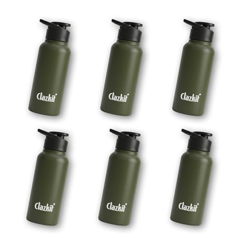 Image of Clazkit Alpha Sporty Stainless Steel Water Bottle Single Wall 500ml Set of 6| Lightweight, Leak-Proof, Reusable | Ideal for School Kid,Office, Gym & Travel | Green