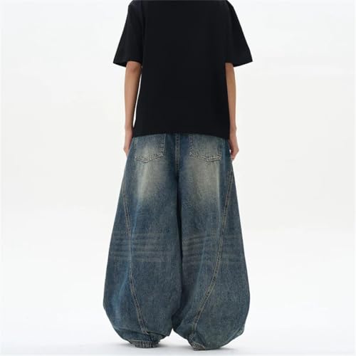 Men's Vintage Spring Oversized Wide Leg Jeans Distressed Patchwork Streetwear Loose Denim Trousers4