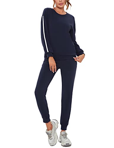 Terecey Damen Jogginganzug Winter Sportanzug Set Freizeitanzug Lang Trainingsanzug 2 Teilig Hausanzug Frauen Jogginghose mit Kordelzug Sweatshirt Rundhals Tracksuit Set Cover