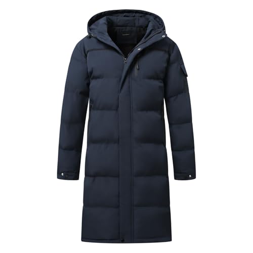 Image of Allthemen Mens Down Jacket Mid Length Hooded Warm Lightweight Puffer Padded Coat Parka Outwear #866 Navy S