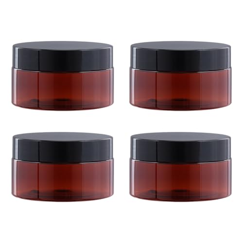 FSSTUD Lot de 4 pots de rangement vides en plastique ambré de 200 ml pour cosmétiques, lotions, pommades, pots à crème de voyage, anti-fuite, avec...
