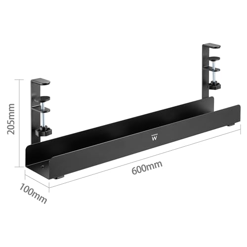 Ewent Bajo Escritorio Bandeja Porta Cable, Bandeja Metálica Sin Taladro para Gestión y Ocultación de Cables y Regletas, Ensamble Fácil con Abrazadera, Negro, Soporta hasta 5 kg miniatura 3