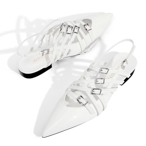 Image of Women's Flats Ballet Ballerina Pointed Toe Slingback Flats with Strap Low Heel Fashion Buckle Dress Work Casual Shoes for Women
