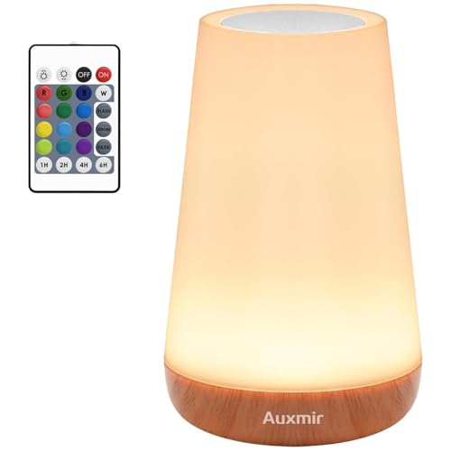 Auxmir Lámparas de Mesita de Noche, Recargable 2500mAh con USB, Luz Nocturna LED sin Cable, Control Remoto y Táctil, Temporizador, 13 Colores de Luz, para Dormitorio Quitamiedos, Marrón Claro