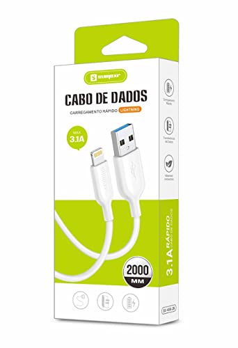 Cabo USB Lightning Carregador para IPhone, Fast Charger 3.1A 2 Metros Sumexr (Branco)