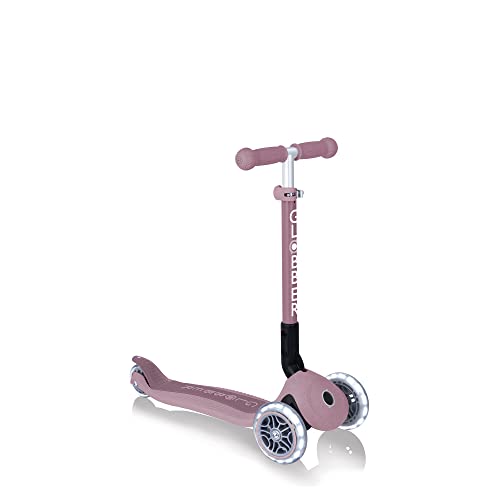 Globber Junior Plegable Luces Ecológico - Patinete ecológico de 3 Ruedas para niños de más de 2 años Fabricado con un 60% de plástico Reciclado y Fibra de Trigo de Origen biológico, Morado.