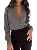 Pretifeel Womens Button Down Shirt Long Sleeve Business Blouse Collared Office Chiffon Dress Shirts Gray