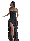 Women’s Mermaid Prom Dress Hi Low Evening Gown with Asymmetry Tiered Ruffles Sweet Strapless Cocktail Party Dress 2025 Black