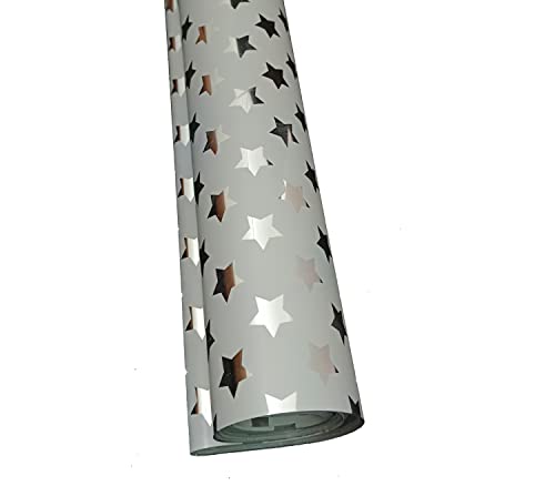 Image of 3A Featuretail 20 In x 25 In Star Print Cellophane Sheets For Gift Wrap, Christmas Gift Wrappin, Baskets Hamper Packing, Flowers Wrapping (Pack of 25) (Silver)
