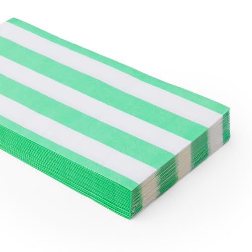 Image of Bonjour Fete Mint Green Cabana Stripe Guest Towels, Pack of 20, 4.25x7.75 inch
