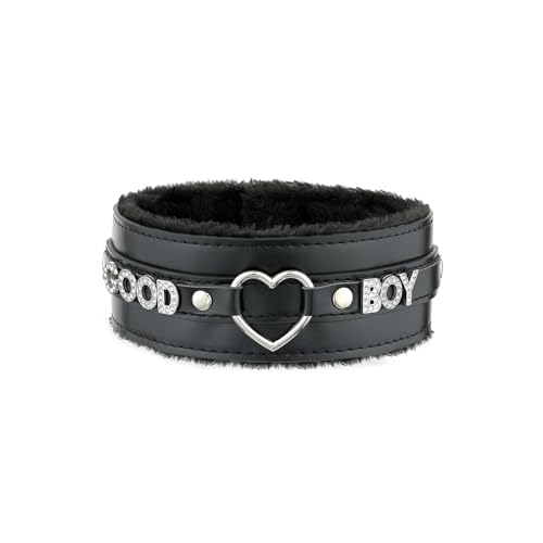 ADEMISHIA Pink Furry Heart O-ring Leather Choker Collar For Women, Handmade Punk Gothic Letter Necklace Adjustable Fashion Jewerly