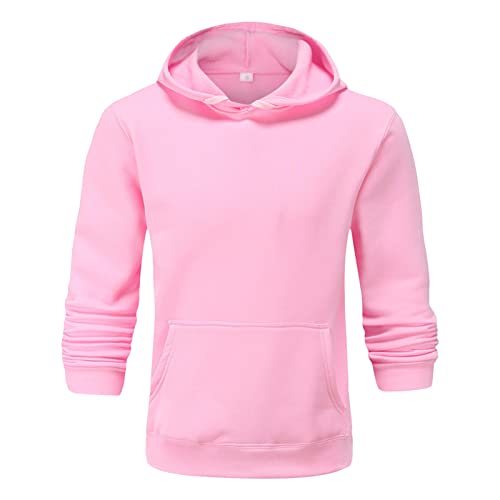 Maiyifu-GJ Pullover Hoodies for Men Classic Casual Solid Loose Fit Long Sleeve Hoodie Basic Lightweight Hooded Sweatshirt (Pink,Large)