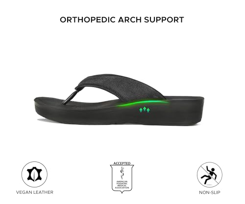 Image of AEROTHOTIC Comfy Arch Support flip flops for women Split Toe Stylish Cushioned Strap with non-slip footbed Walking Dressy Sandals Indoor and Outdoor