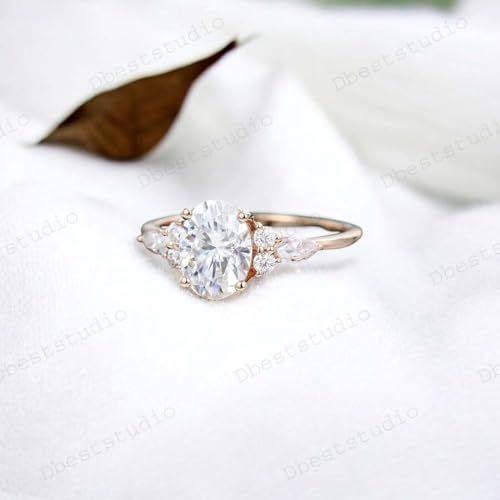 1.5 CT Moissanite Bridal Wedding Engagement Statement Ring 10K Yellow Gold plated Art Deco Cluster Ring Round And Marquise Cut Diamond Women Anniversary Jewelry Holiday Gifr for Wife4