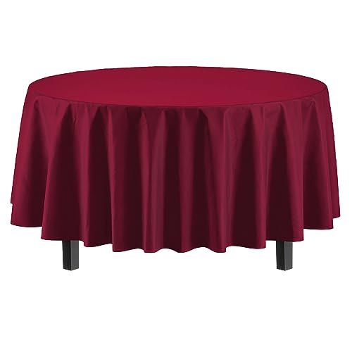 Image of Party Solids Burgundy Round Plastic Tablecloth - 84 Inch, Pack of 24