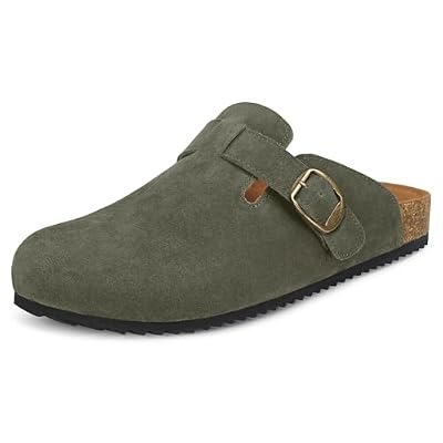 Womens Suede Clogs Mens Genuine Leather Mules Cork Footbed Sandals with Arch Support