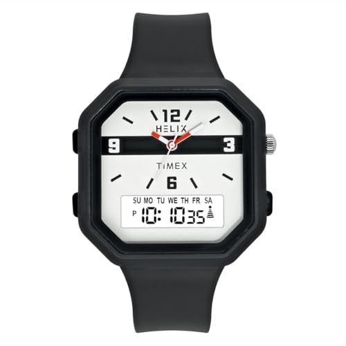 Image of Helix by Timex Ana Digital Watch for Man with Grey Octogonal Dial & Black Silicone Strap Band Water Resistant Men's Wrist Watches - TWESK6600T