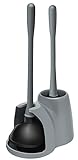 Klickpick Home Plastic Toilet Bowl Brush Cleaner and Plunger Combo Set Kit with Holder Caddy for Bathroom Storage Cleaning and Organization - Covered Lid Brush (Pack of 1, Grey)