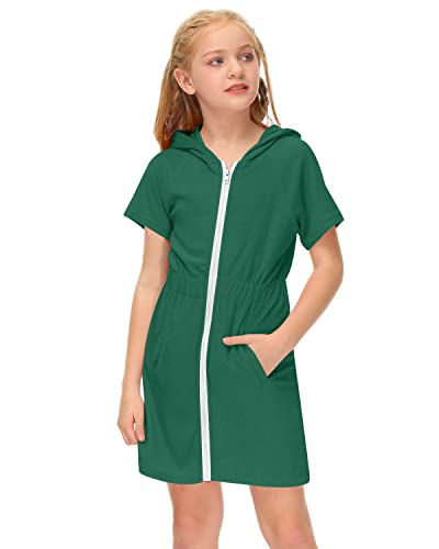Besserbay Girls Full Zip Bathrobe Forest Green Terry Hooded Cover Up With Pockets 9-10 Years #TOP4