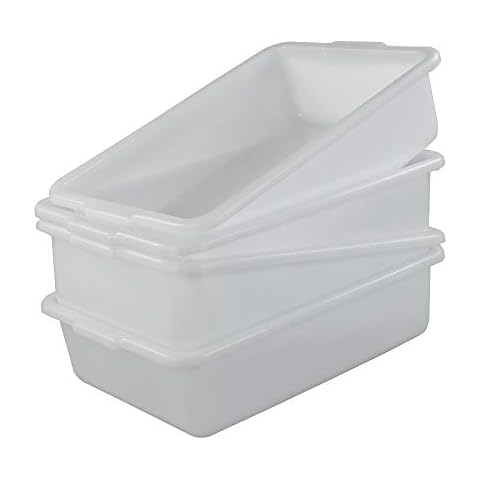 Asking Set of 4 Plastic Washing Up Bowl/ Commercial Bus Box, Shallow Storage Tray White, 13 L Cover