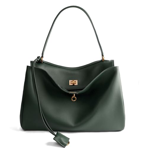 hedexe Genuine Leather Tote Bag for Women: Soft Leather Shoulder Handbags for Ladies - Large Satchel Purse for Travel Work(Green)