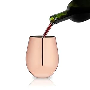Viski Copper Wine Glasses, Stemless Wine Glass Set, Stainless Steel with Copper Finish, 18 Ounces, Set of 2, Copper Viski Copper Wine Glasses Stemless Wine Glass Set Stainless Steel with Copper Finish 18 Ounces Set of 2 Copper