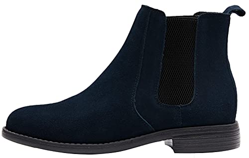 Image of JIONS Men Chelsea Slip On Suede Boots Lightweight Leather Casual Dress Ankle Shoes (Blue 39 /7 M US)