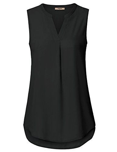 Timeson Women's Chiffon Sleeveless Tops,Black Business Casual Tunics Tops for Women for Leggings Summer Polyester Office Career Shell Tops V Neck Blouse Tanks Ladies Dress Shirts Fashion Work Clothes