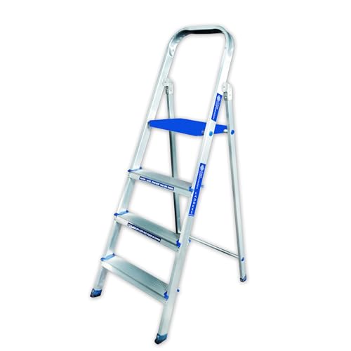 Image of Casa Copenhagen Designed in Denmark, 4-Step Foldable Aluminium Ladder Laser Cut with Super Advance Sure-Hinge Technology,7 Years Warranty- Blue