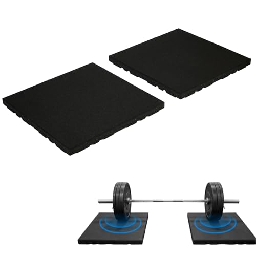 1.38 Thicker Heavy-Duty Rubber Exercise Equipment Mats 2 Pack 20 x 20 Anti-Vibration Rubber Floor Mats Anti-Slip Shock-Absorbing Floor Protectors for Weightlifting Deadlift Platforms Home