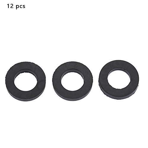Three black flat rubber washers laid out in a row, with '12 pcs' text indicating quantity.