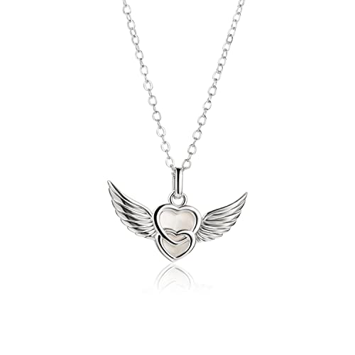 QIUJUNDE Ailes d'Ange Chaîne 925 argent sterling avec pendentif coeur aile d'ange pour femmes dames,Délicat coeur amour collier amitié chaînes bijoux...