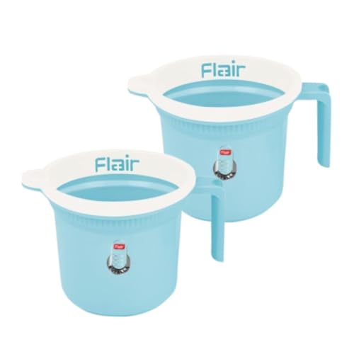 Image of FLAIR Estella Plastic Bath Mug Set of 2 - Durable, Lightweight & Stylish - Ideal for Daily Use in Bathroom & Kitchen (Blue, 1.5 LTR)