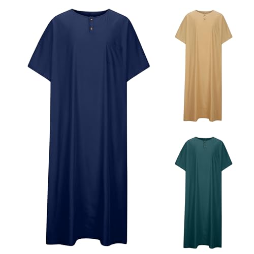 Générique Djellaba Homme Manches Courtes Qamis de Priere Caftan Baggy Jelaba Musulman Kamis Islamique avec Boutons Boubou Africain Robe Arabe Gandoura...