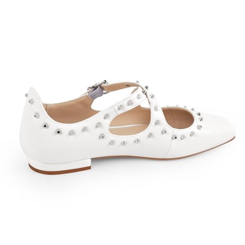 Ballet Flats for Women Cross Band Square Toe with Stud Mary Janes Buckle Strap Ballerina Shoes Slip On Elegant Dress Shoes3