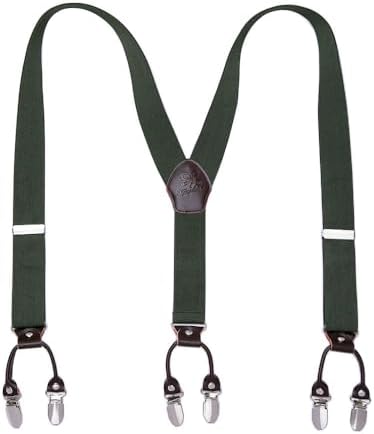 KANGDAI Rindsleder Hosenträger für Herren Breit Y Style 3.5 CM Mit Sehr 6 Starke Metall Clip Durable Elastic Verstellbare Hosenträger Geschenkbox für Herren und Damen