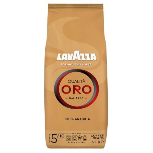 Lavazza, Qualità Oro, Café en Grano Natural, Ideal para la Máquina de Café Espresso, con Notas Aromáticas de Frutas y Flores, 100% Arábica, Intensidad 5, Tueste Medio, Paquete de 500 g