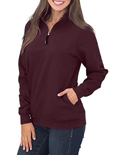 Samefar Womens Fall Tunic Sweatshirts Full Sleeve 1/4 Zip Fleece Warm Soft Pullover Shirt And Blouse Purplish Red Large #TOP1