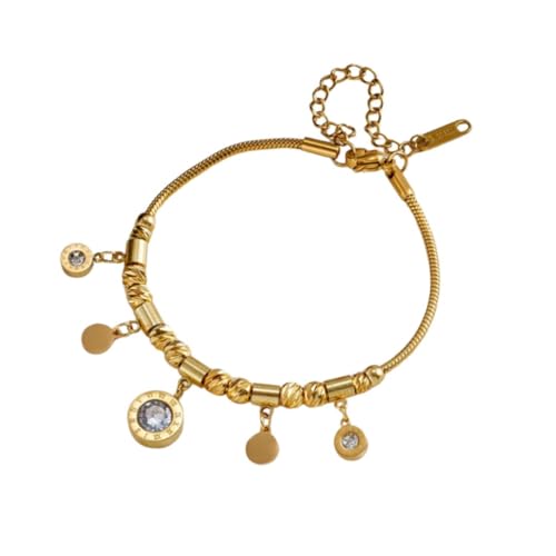 Pulseira Feminina "Charm" de Berloques em Aço Inoxidável 316L Banhada a Ouro 18K com Zircô... Pulseira Feminina "Charm" de Berloques em Aço Inoxidável 316L Banhada a Ouro 18K com Zircô...