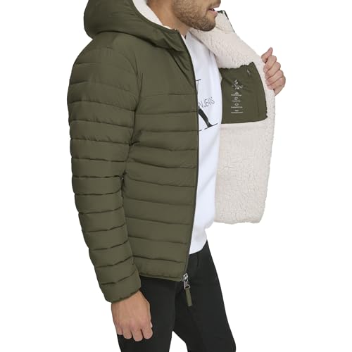 Image of Calvin Klein mens Lightweight Packable Down Jacket With Sherpa Lining
