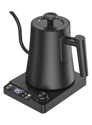 1L coffee kettle v60 with temperature control electric kettle thin spout drip 1200W 1C increment settings 24-hour keep-warm drip timer (black)