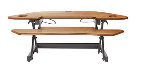 Rocelco 46" Height Adjustable Corner Standing Desk Converter With Dual Monitor Arm Bundle - Sit Stand Up Computer Workstation Riser - Extra Large Keyboard Tray - Teak Wood Grain (R Cadrt-46-Dm2) #TOP7