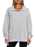 OFEEFAN Sweatshirt for Women Lightweight Half Zip Fall Tops for Women 2024 Trendy Grey M